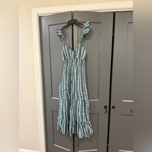 Elegant Striped Maxi Dress in Blue and White